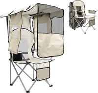 Camping Chair with Canopy Shade Portable Folding Beach Chairs with Cooler, Mesh Backrest, Cup Holder, and Pocket for Camping, Fishing, Beach, and Sports,White