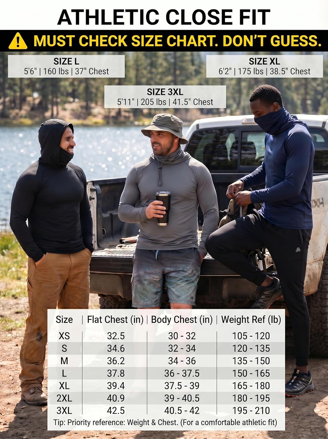 3 Pack Mens Sun Protection Fishing Hoodie with Face Mask UPF 50+ Long Sleeve Compression Work Shirt Construction Quick Dry