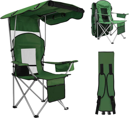 Camping Chair with Canopy Shade Portable Folding Beach Chairs with Cooler, Mesh Backrest, Cup Holder, and Pocket for Camping, Fishing, Beach, and Sports,White